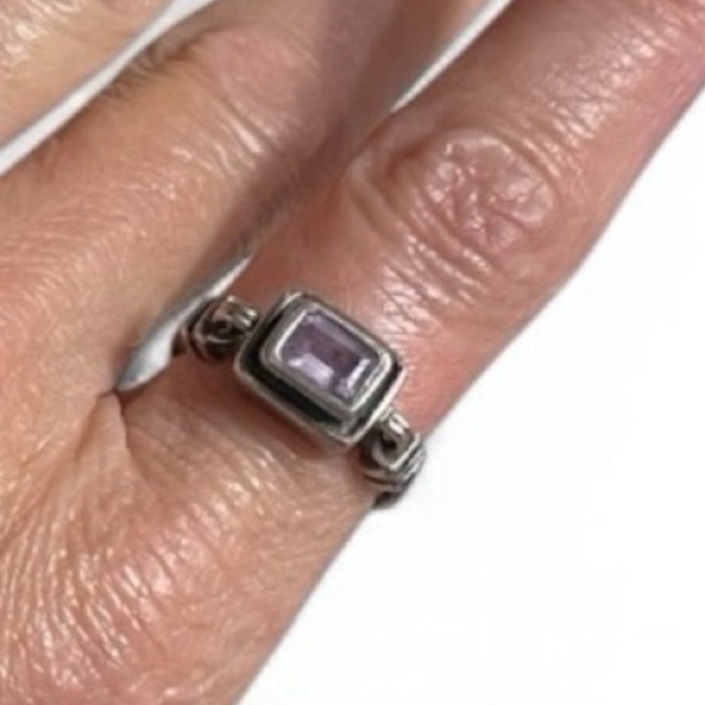 Signed Silpada Misty Morning Sterling Silver & Bezel Set Amethyst Ring